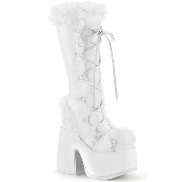 Demonia Shoes - Demonia Camel 311 White Faux Fur Platform Boots